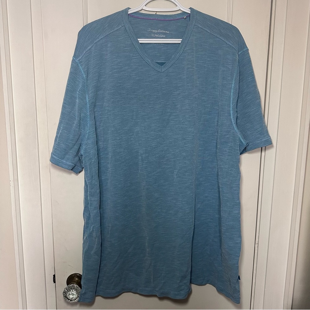 Tommy Bahama Island Zone V-Neck, Coolmax Blend Fabric, Blue Size XXL